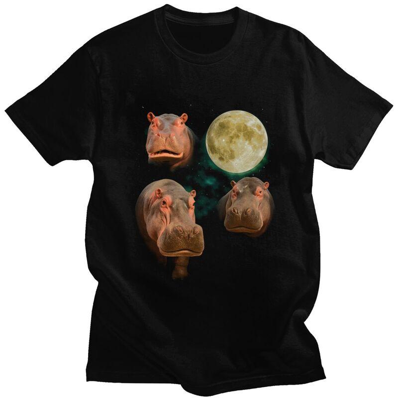 Three Moon Hippos T Shirt Men Women Short Sleeves Novelty Graphic Clothing Streetwear Loose Oversized 100 Cotton Camisetas