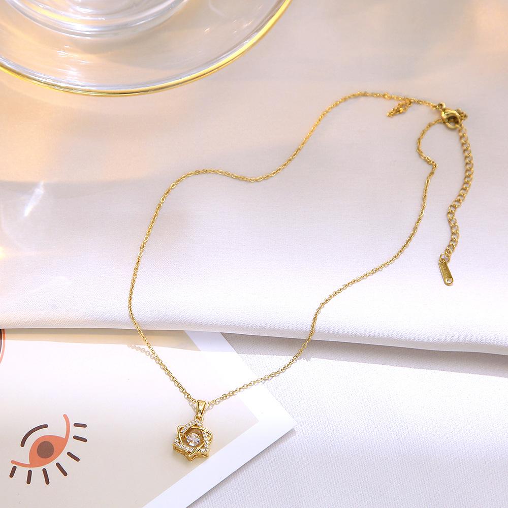 Rose Gold Flexible Six-Pointed Star Collarbone Necklace Titanium Steel Pendant Women Jewelry