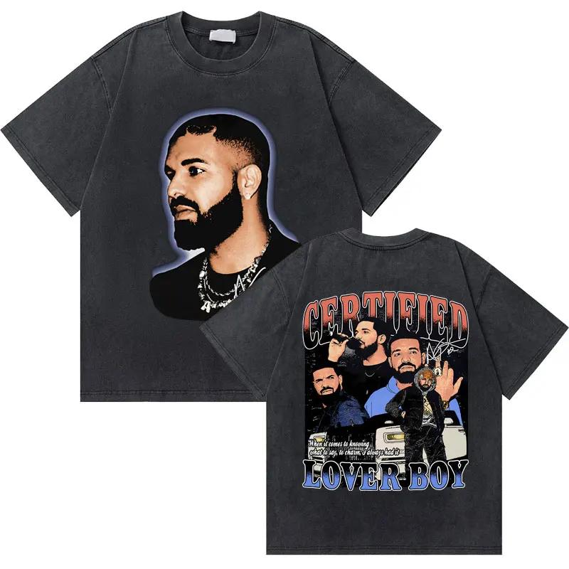 Washed Vintage Rapper Drake Take Care Album Graphic T Shirts Men Hip Hop Retro Tshirt Mens Fashion Casual Oversized Tee Shirt