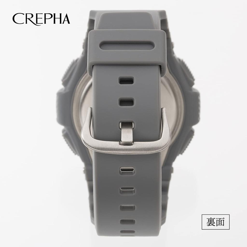 CREPHA TELVA Digital Water Resistant to 5 Urethane Sports Model Watch, Multi-Function, Radio-Controlled, ATM, Stopwatch, Strap, Gray, Men's,