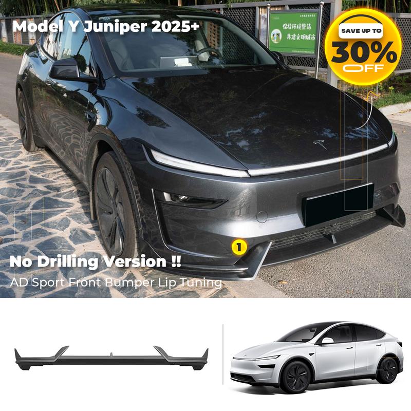 Glossy Black Front Lip Spoiler & Front Bumper Lip Kit for Tesla Model Y Juniper 2025+ - AD Sport Body Kits Styling Accessories