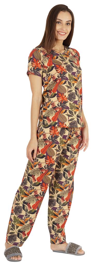Inkmeso 2 Pcs Printed Short Sleeves Nightwear Set For Womens Top And Pajama Sleepwear Cotton PJ