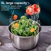Centrifuga per Insalata Multifunzionale da 5L Acciaio Inossidabile Mixer per Insalata Disidratatore Con Coperchio a Cestello Filtrante Per Lattuga Verdure