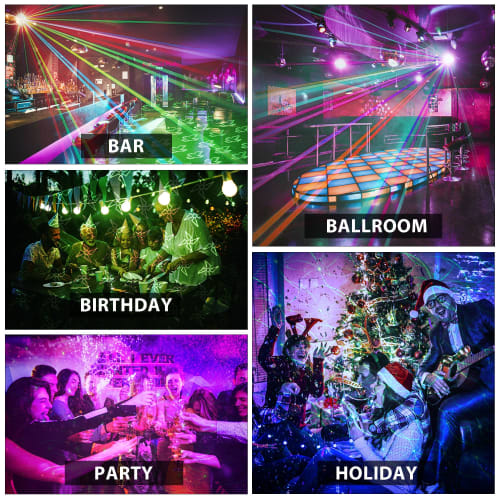 Párty světlo, Disko světlo, LED jevištní osvětlení s 36 vzory, s ovládáním zvukem a automatickým režimem, Efekt zrcadlové koule, Vícebarevné měnící se jevištní světlo, Kompaktní