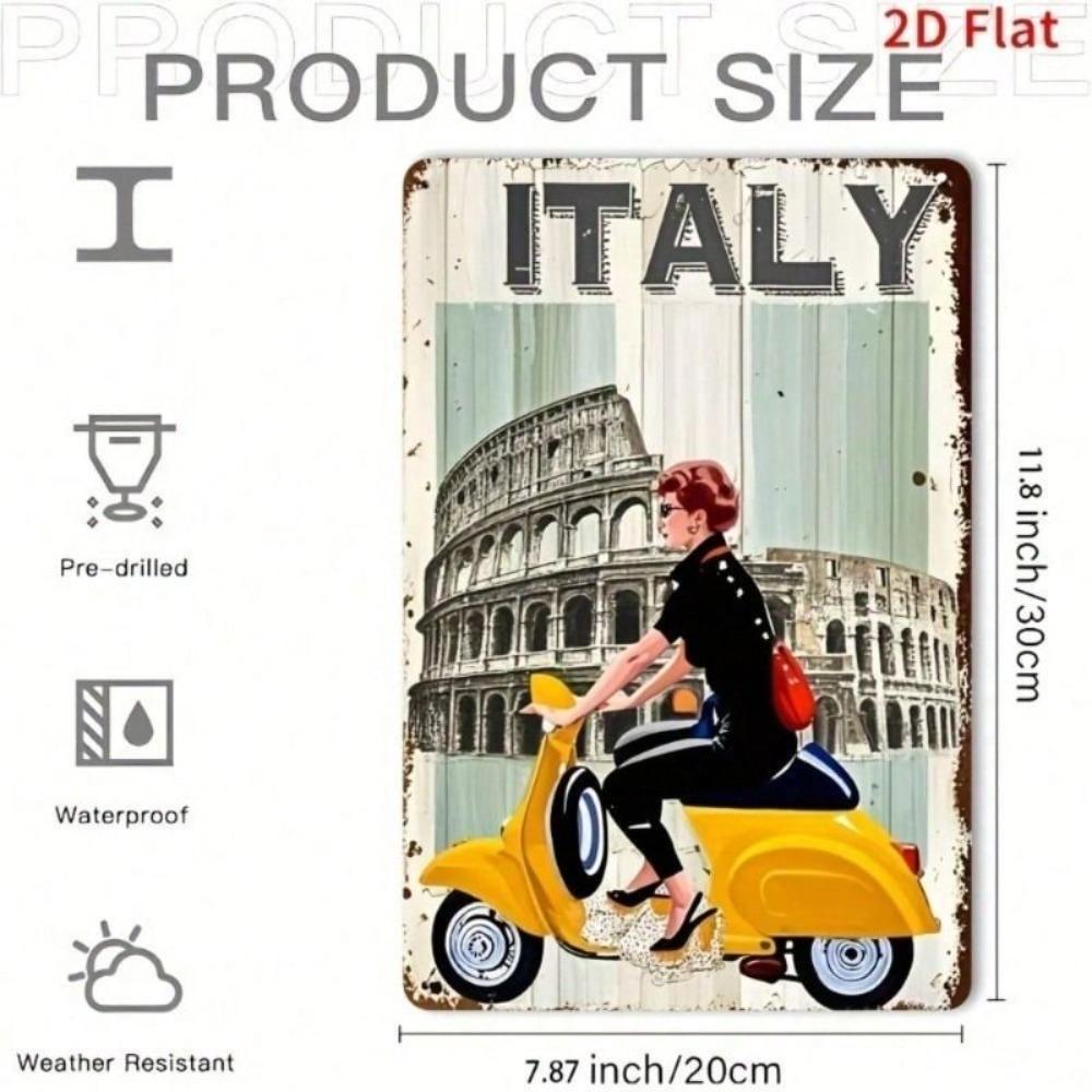 Poster Metallico Segno Italia Resistente alle Intemperie Vintage per Decorazione Parete Garage