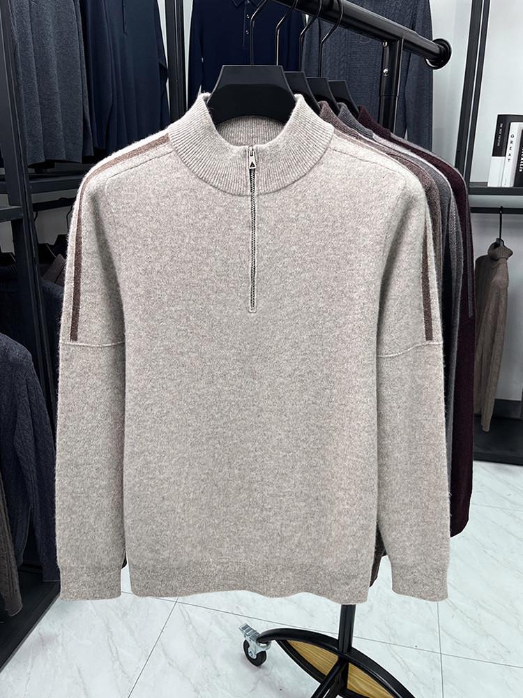 Hengyuanxiang Men's 100% Pure Wool Half-Zip Crew Neck Sweater - 2025 Autumn/Winter Warm Knitwear