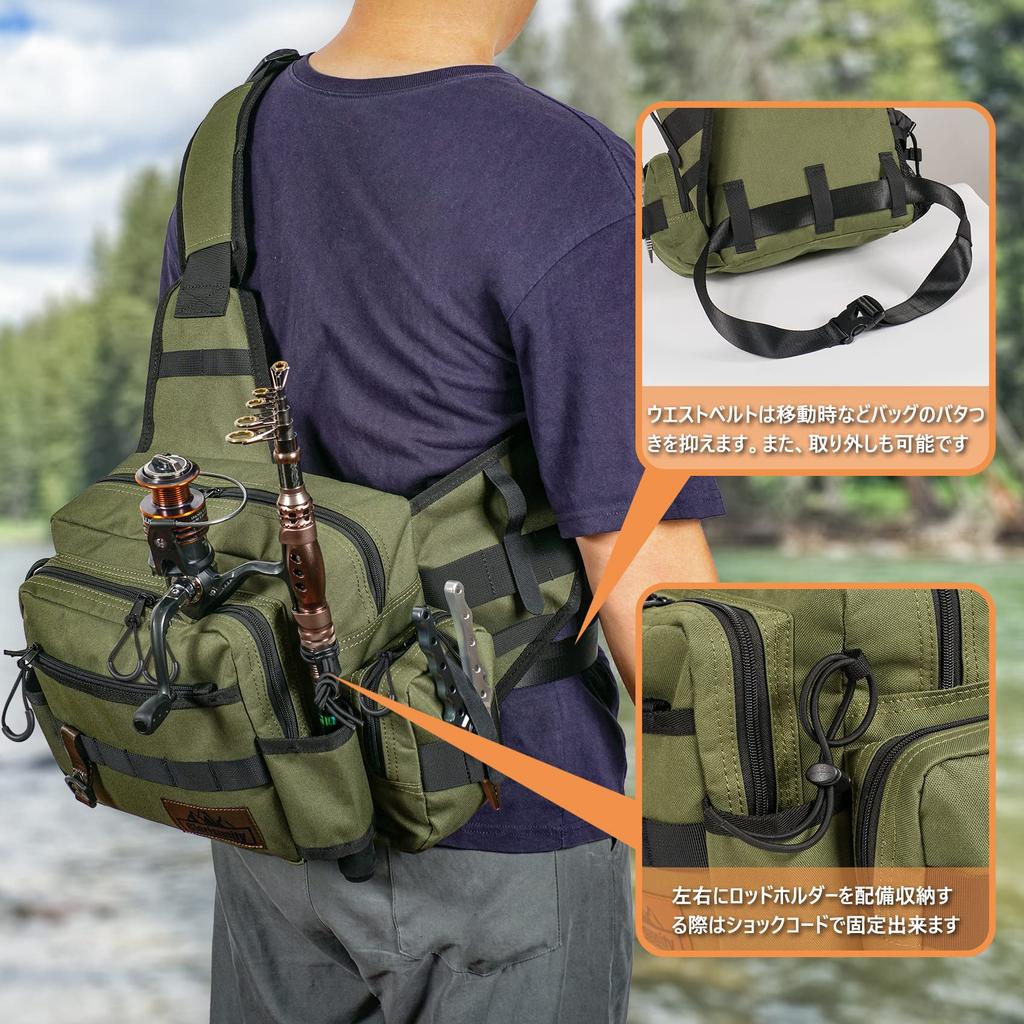 Glorisunity Tackle Fishing Bag with Rod Large Double Adjustable Shoulder Detachable Waist and Pliers Holder for Outdoor and Travel Bag, 5-Way Holder,