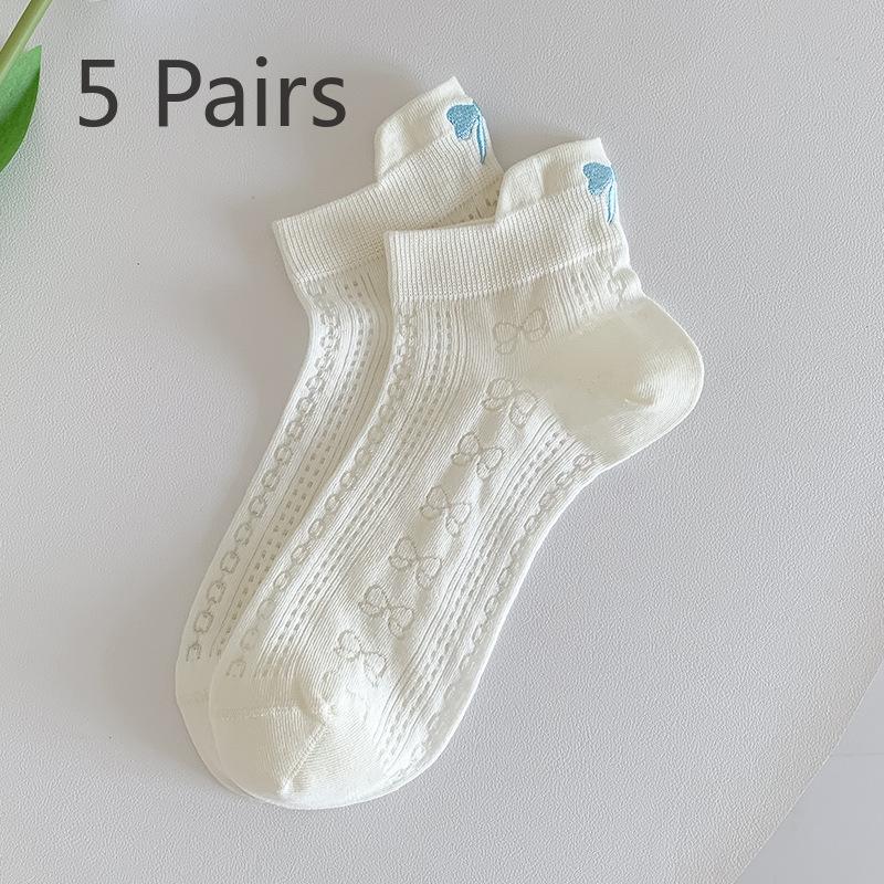 

5 пар женских летних тонких сетчатых дышащих коротких носков с бантом 5 Pairs бежевый