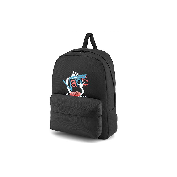 Vans Artist Collaboration Student Fun Pattern Colorful Graffiti Large Capacity Canvas Backpack Unisex Backpack Multicolor VN0A5F4BBLK