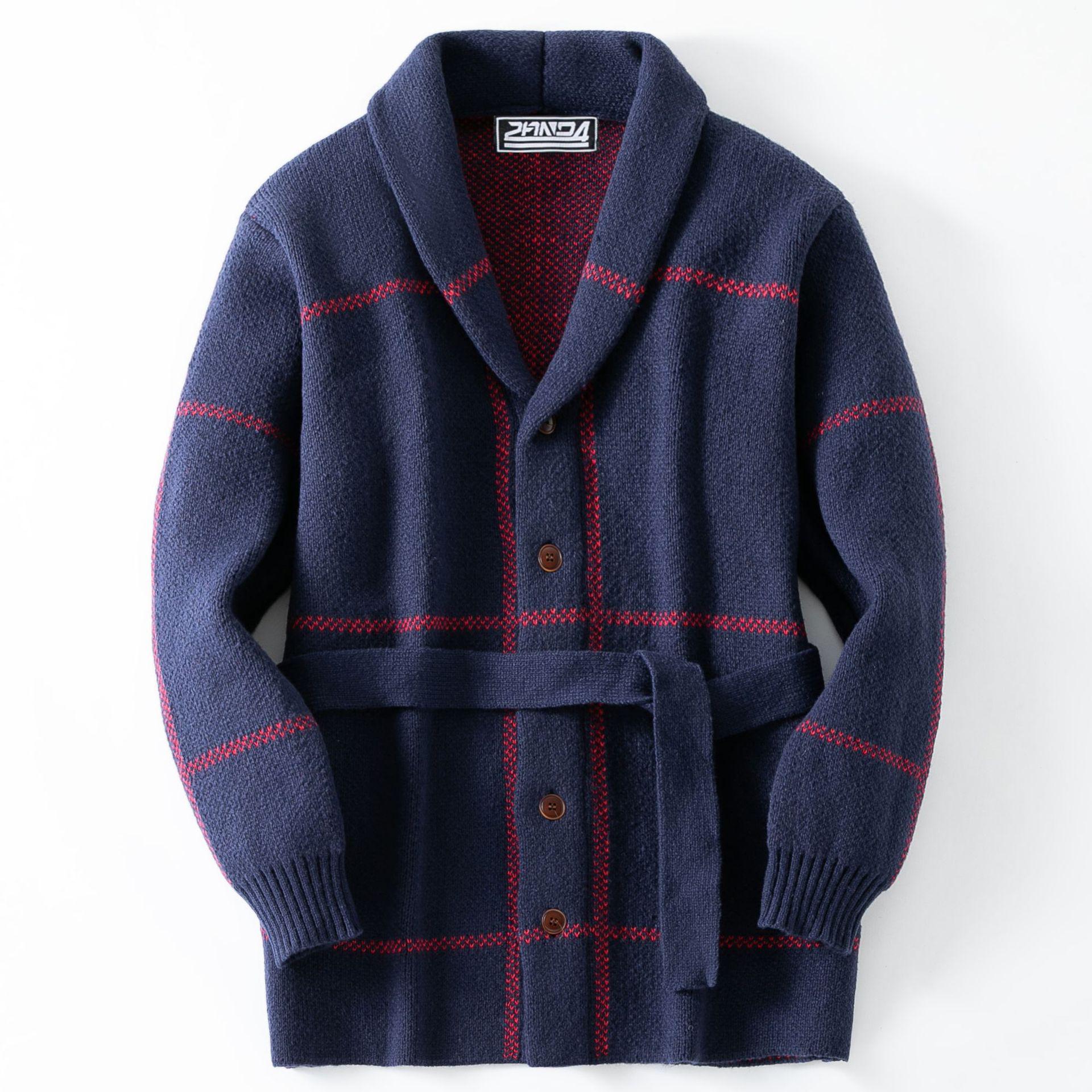 

Men s Retro Jacquard Knit Cardigan Sweater - European & American Style, Thick Mid-Length 3XL темно-синього кольору