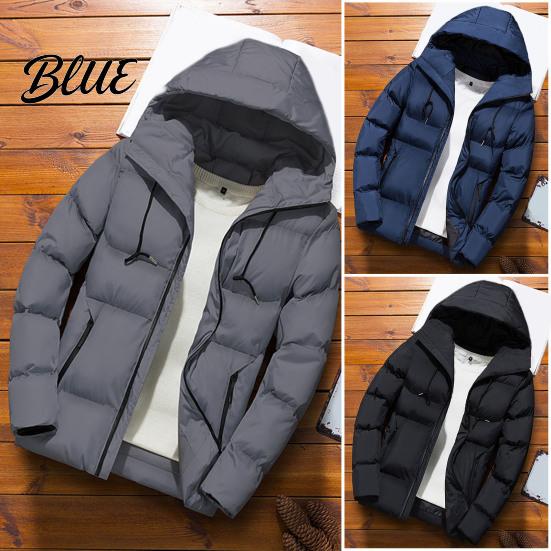 Warm Jacket Winter Sleeve Zipper Match Solid Padded All Men Parkas Color Long Hood Coat