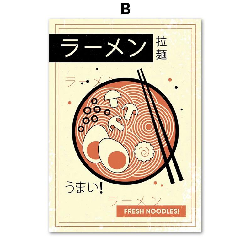 Ramen with Egg Japanese Sushi Shochu Food Wall Art Canvas Painting Nordic Posters Retro Kitchen Restaurant Wall Decor Picture