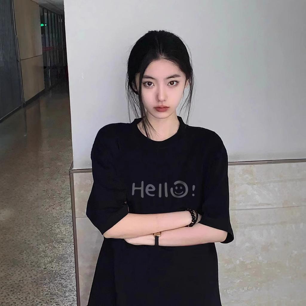 pure cotton black short-sleeved t-shirt women's new student large size loose casual and versatile couple's clothing men's and women's tops
