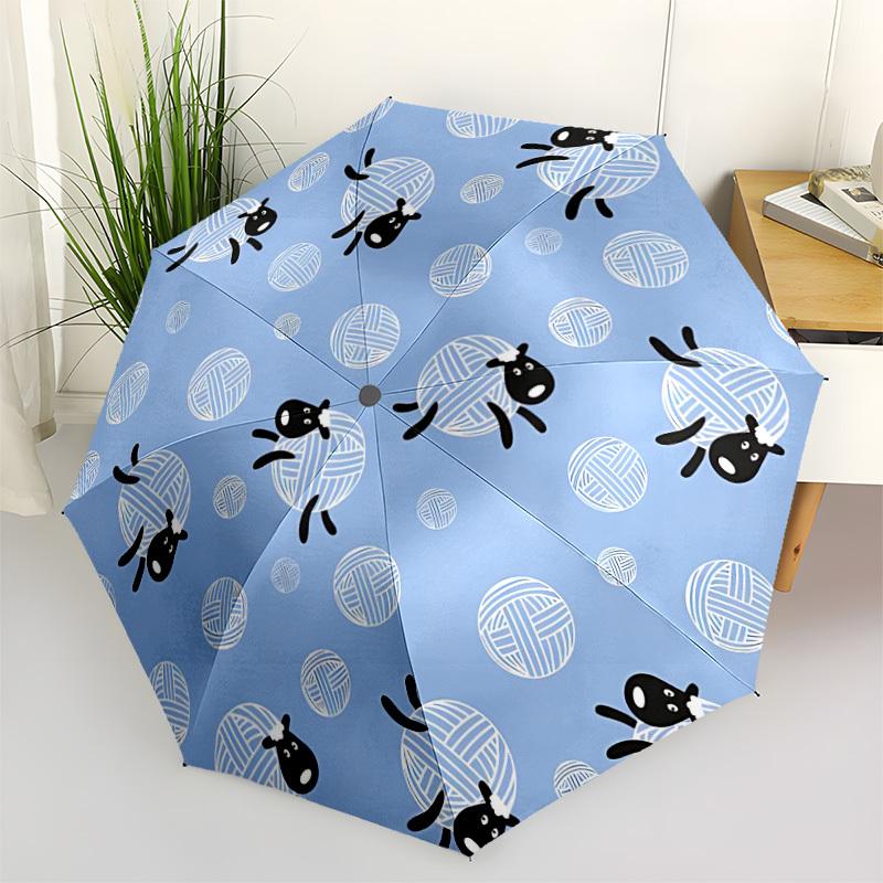 1pc Sheep Yarn Automatic Open/Close Umbrella, Windproof, Folding Compact Umbrella with Lightweight Design for Women/Men085
