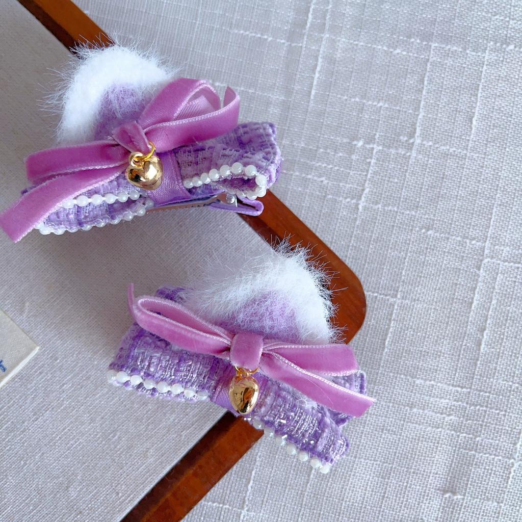 2pcs/set Adorable Cat Ear Bow Hair Clips Set for Kids Girl Sweet Cartoon Fury Hair Pin Gentle Grip for Baby Perfect Gift