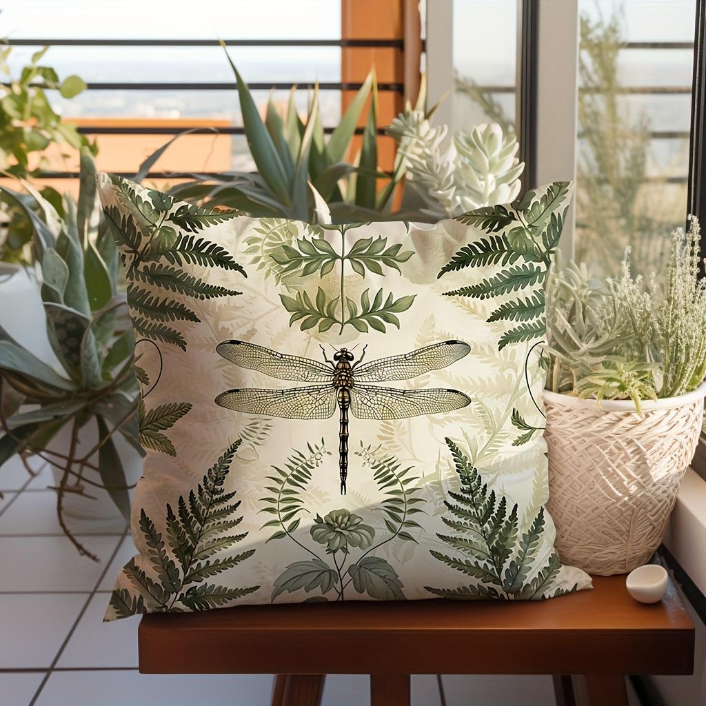 Dragonfly Fern Leaf Pillow Cover Rustic Nature Decor Pillowcase for Sofa Bedroom Home Decor