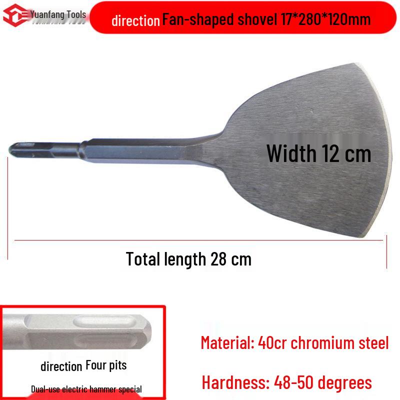 Electric Hammer Drill Set: Square/Round Shank with Pointed, Flat, U-shaped Chisels, Pick Head, Shovel, and Slotting Through-wall Drill.