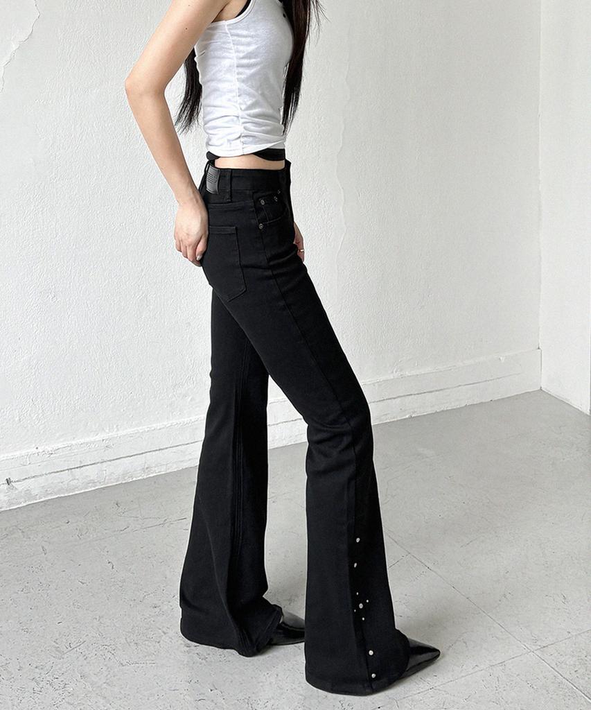 Millieonkoleu Studded Black Slim Cotton Bootcut Pants