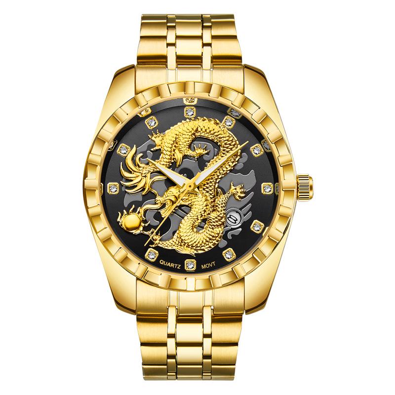 WLISTH Módní zlaté hodinky s drakem Pánské Luxusní Nerezová ocel Business Casual Křemenné Náramkové hodinky Datum Pánské Náramkové hodinky