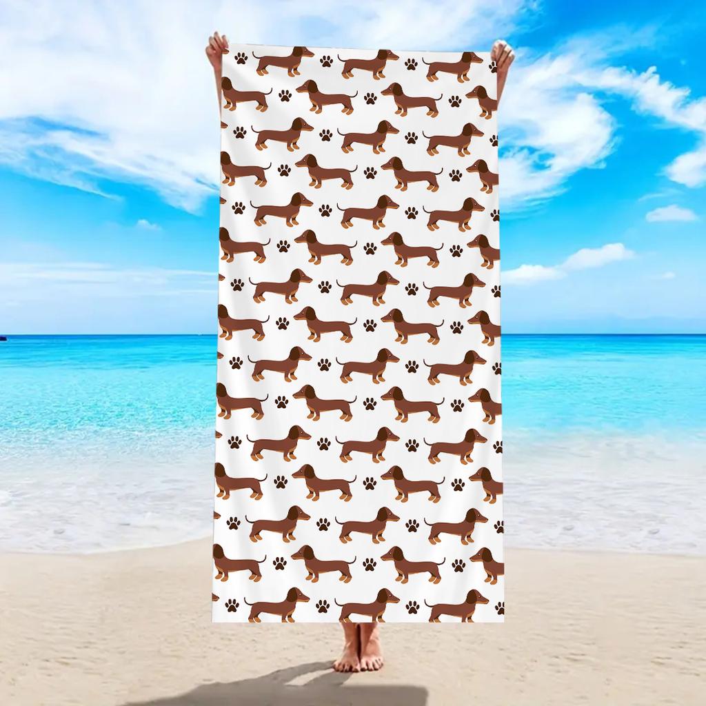 1pc Cute sausage dog beach towel, ultra-fine fiber quick drying absorbent large beach towel, beach vacation swimming beach towel