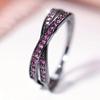 Minimalist Stacking Crossed Wedding Bands Black Gold Silver Color Blue Red Green Stone White Zircon Thin Rings For Women Jewelry