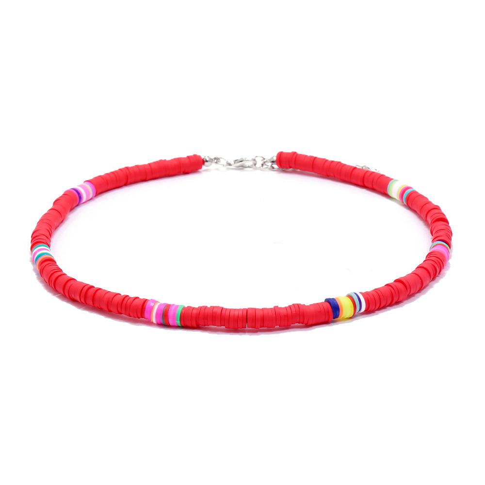 Bohemian creative fashion collarbone chain 6mm disc color soft pottery necklace women