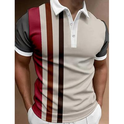 Polo Uomo Striscia Verticale Stampa Digitale 3D Moda Casual Manica Corta Collo a Punta Polo