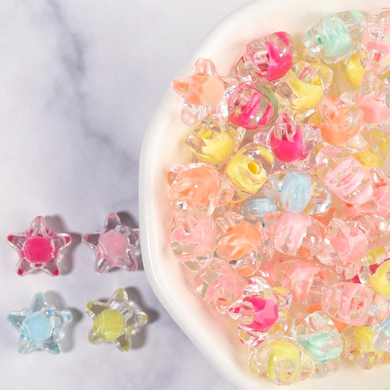 50pcs/lot Colored Acrylic Round Beads Loose Spacer Star Flower Pumpkin Bead For Girls DIY Charm Jewelry Making Bracelet Necklace