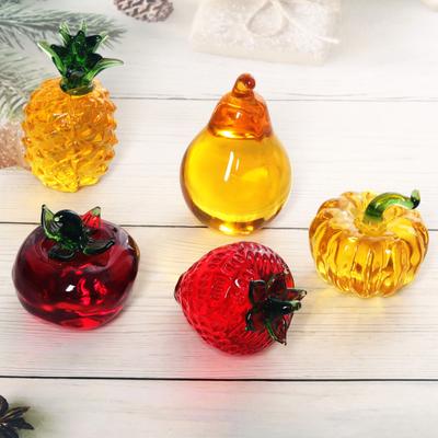 Sahte Kristal Meyve Heykelciği Şeffaf Cam Çilek Ananas Hurma Limon Muz Heykel Heykel Kağıt Ağırlığı Masaüstü Dekorasyon Süsü