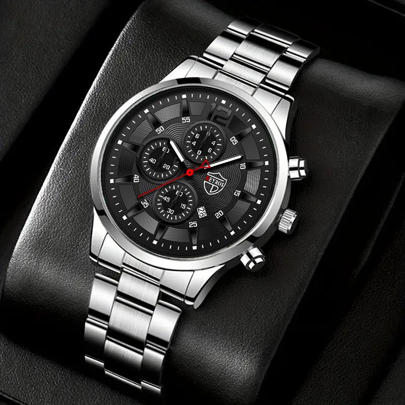 

Мужские спортивные кварцевые часы из нержавеющей стали с календарем и круглым циферблатом, наручные часы, идеальный выбор для подарка