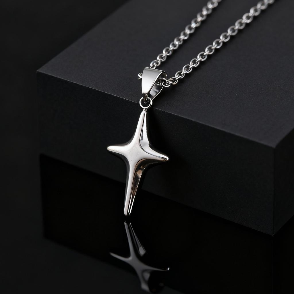 Simple Trendy Star Pendant Necklace, Silver Color Stainless Steel Choker for Men Fashion Party Punk Jewelry Accessories