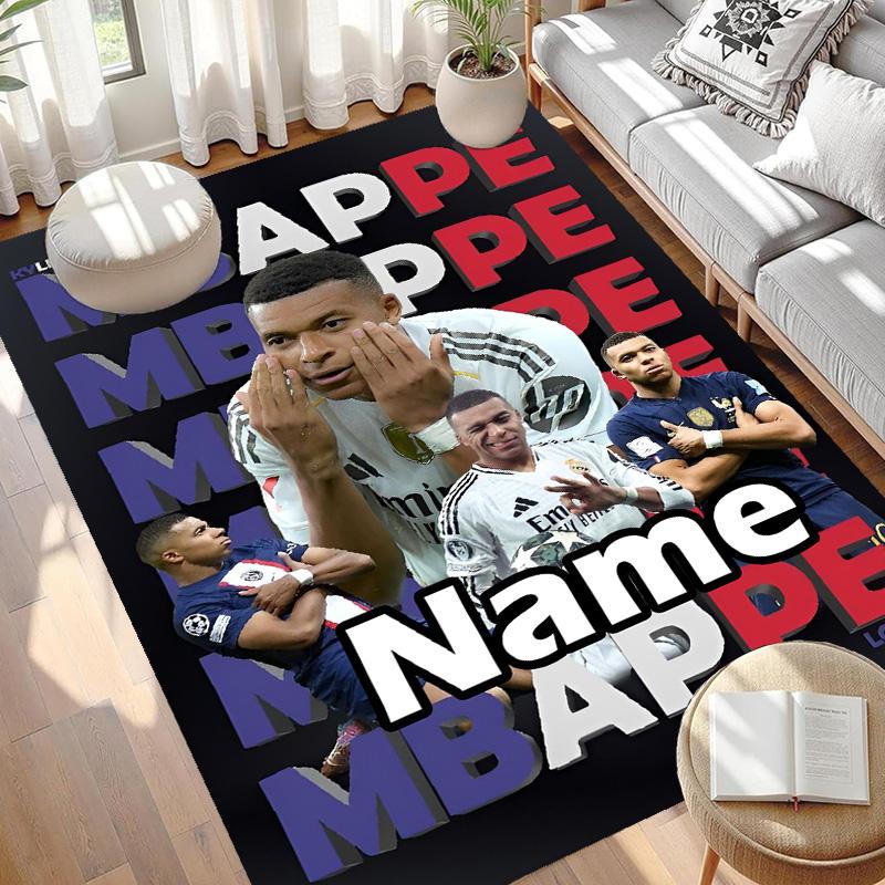 Custom Name Personalized Kylian Mbappe Print Carpet, Versatile Home Decor Rug, for Playroom, Apartment, Balcony, Entryway, Hallway Gift