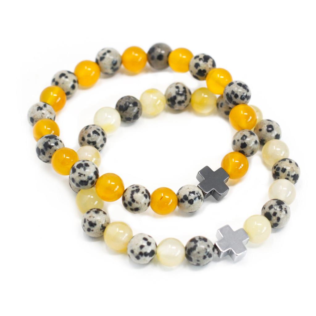 Couple Bracelets 2-Pack Dalmatian Jasper Yellow Agate