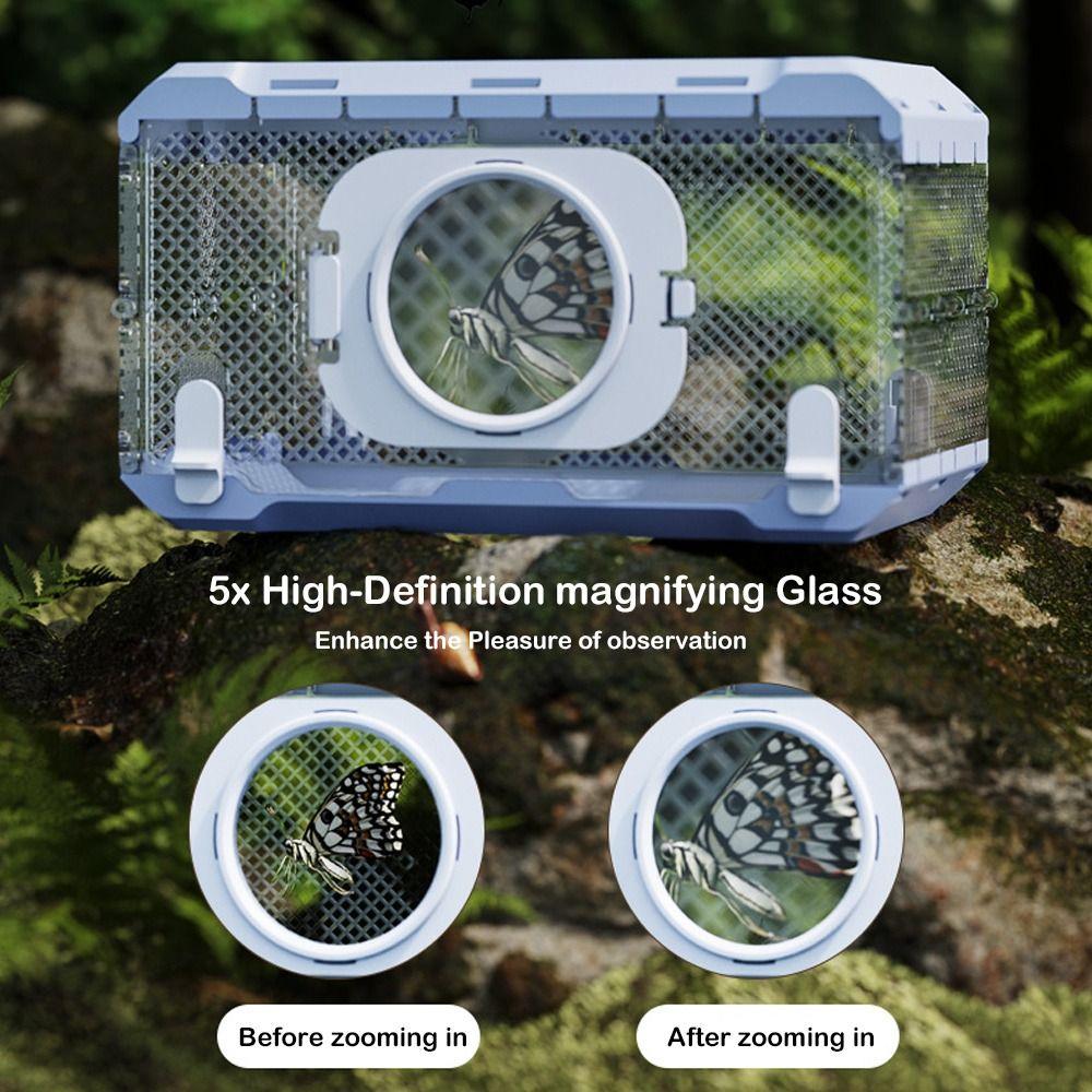 Transparent Hamster Cage Five Times Magnification Breathable Feeding Cage Foldable Ventilated Insect Observation Box