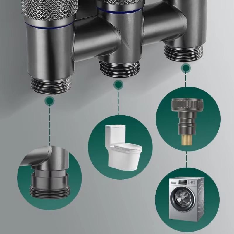 Stainless Steel 3-Way Water Valve Easy Adjust 1 Inlet 3 Outlets With Water-Stop Connector for Balcony Plant Watering