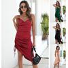 Fashion New Summer New Sexy Satin Satin Swing Collar Side Drawstring Irregular Slim-Fit Sling Dress