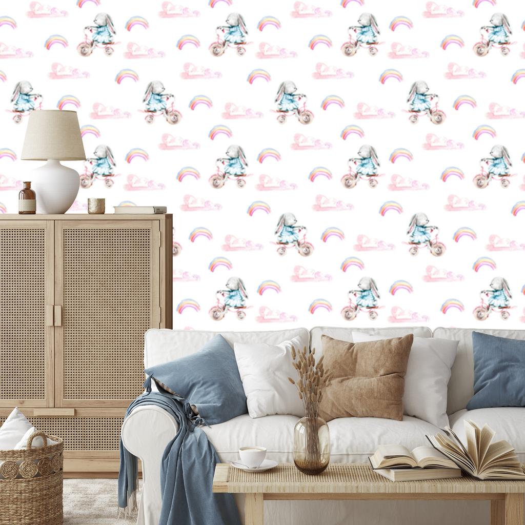 Wallpaper Bunnies rainbows and hearts for living room and bedroom 50x1000
