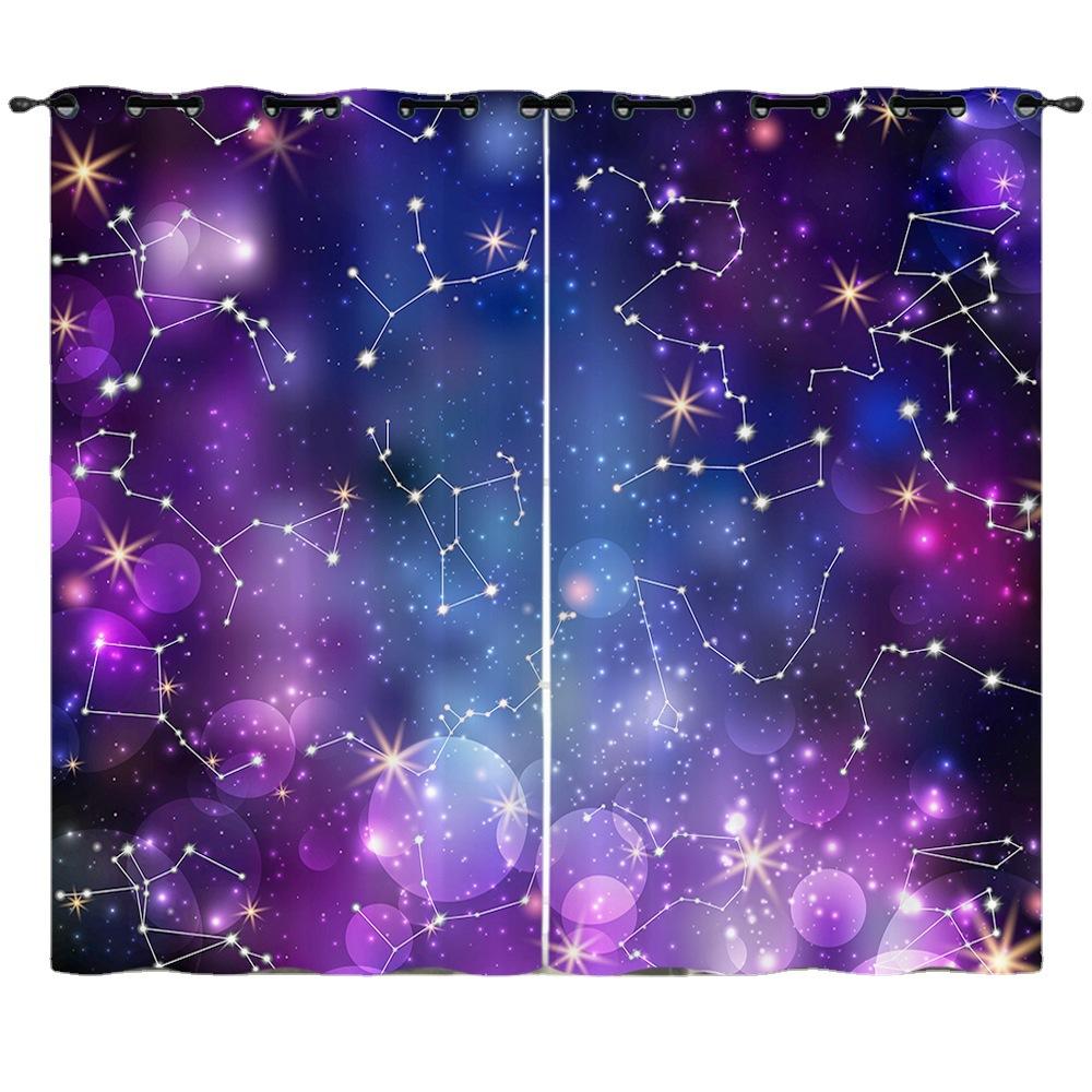 Curtains Gradual Change Smudge Twelve Constellations 3D Digital Printing Blackout Curtain Punching
