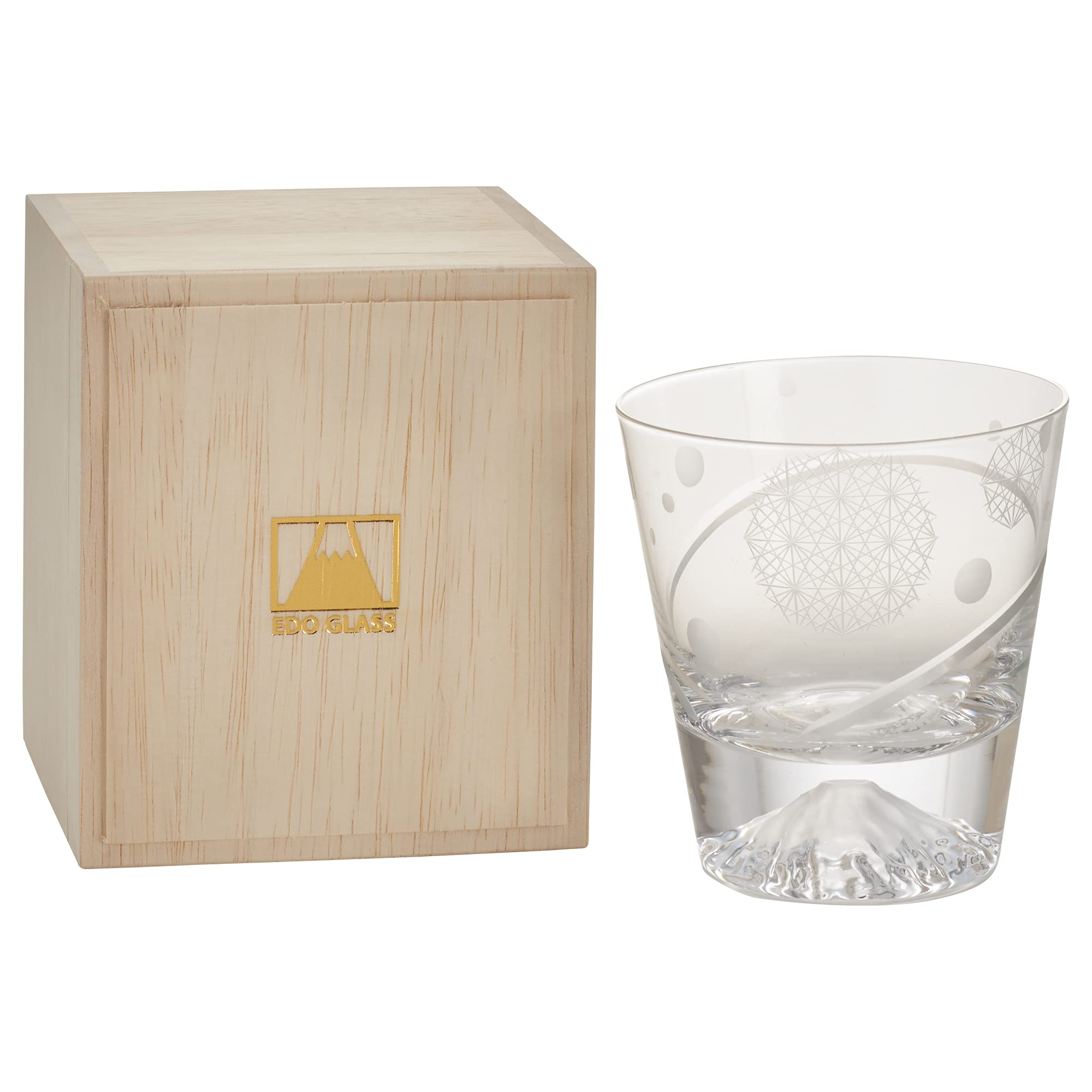 

Tajima Glass Edo Glass Fuji Rocks Glass in Wooden Box Pattern with Mt. (Chrysanthemum Light)