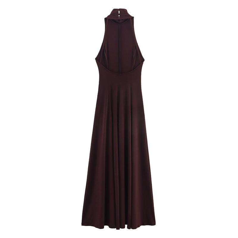 Women's Turtleneck Sleeveless Halter Maxi Dress Fitted Mid Waist Elegant Sexy Backless Party Long Dress