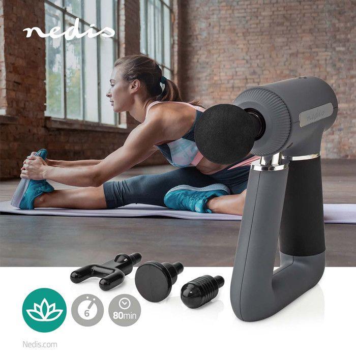NEDIS Pistolet de Massage Sportif 6 Modes de Massage Gris