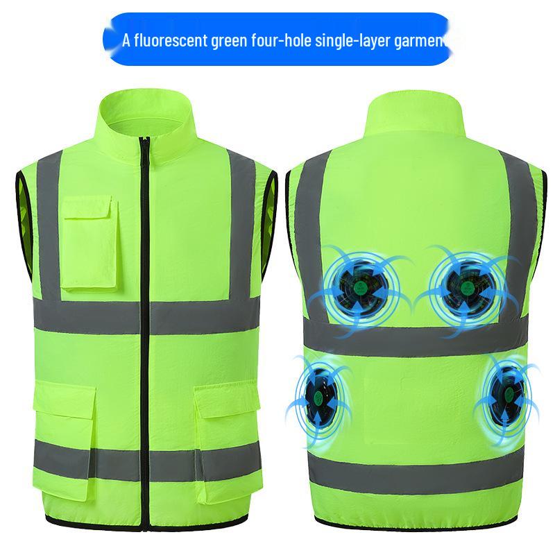 Vestă de lucru răcoritoare pentru exterior pentru bărbați, cu benzi reflectorizante și ventilator - Aer condiționat de vară pentru salubritate și administrația drumurilor.