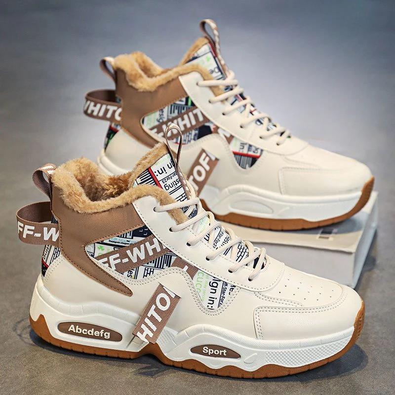 Neformální pánské zimní tenisky šněrovací outdoorové turistické luxusní voděodolné bavlněné boty fleecové módní výprodej pánské sněhové sportovní boty