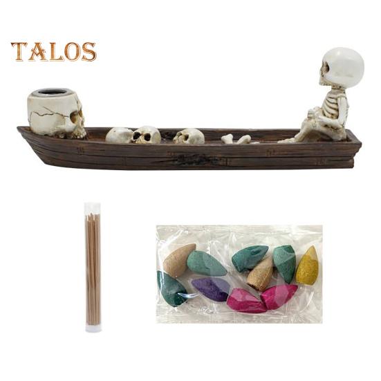 

Держатель для благовоний Gothic Falls, набор для ароматерапии, подставка для палочек-скелетов с 10 конусами для отлива, курильница в форме черепа и лодки A