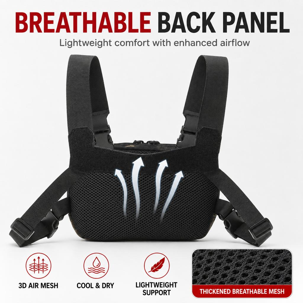 Fishing Tackle Chest Bag for Men Oxford Camo Front Waist Pack Multifunctional Vest Pouch for Cycling Outdoor Sports