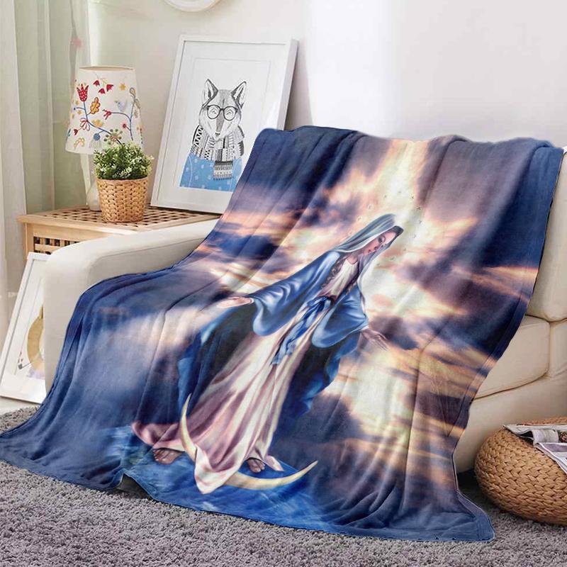 75x100cm Virgin Mary Mother of Christian Faith Jesus Stitch Printed Blanket, Suitable For Bed, Bedroom, Sofa, Picnic, For Gifts