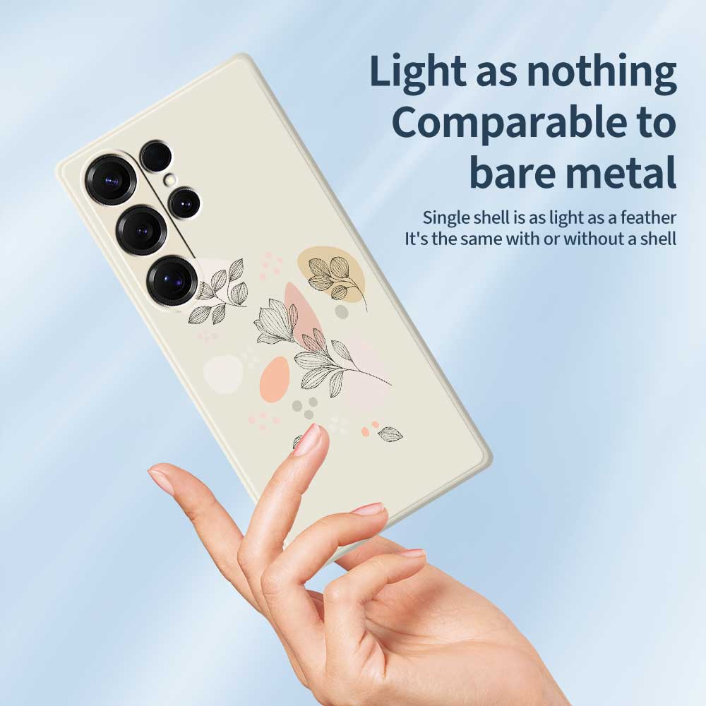 Für Samsung Galaxy S25 Ultra Hülle Skizzen Blätter Muster Druck Gerade Kante TPU Handy Rückseite