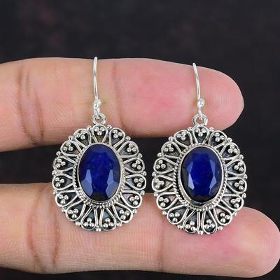 Faceted Blue Sapphire Earring Gemstone Earrings Very Pretty Vintage Jewelry 925 Sterling Silver Earring Handmade Earring Anniversary Gifts
