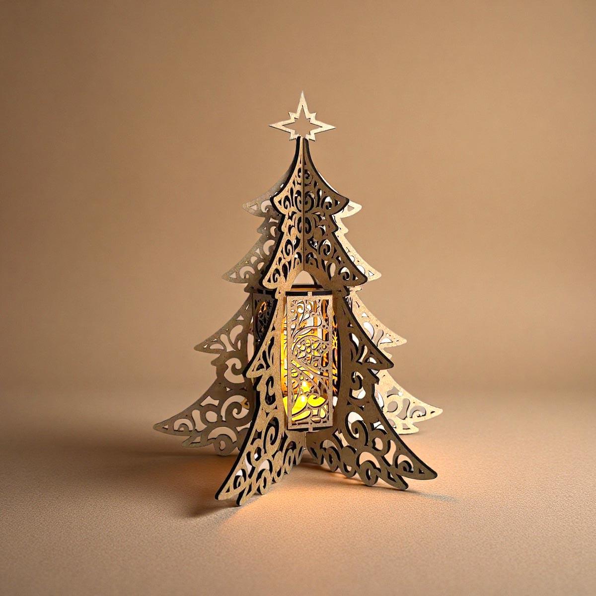 Рождественская елка Фонарь Деревянный Подсвечник Настольная лампа - Праздничное Украшение для Дома