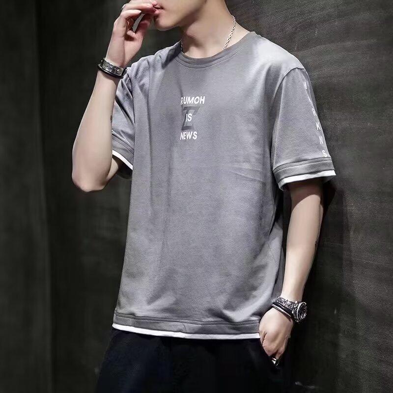 Fake Two-Piece Short-Sleeved T-Shirt Men'S Summer New Youth Leisure Sports Round Neck Short-Sleeved Thin Bottoming Shirt Trendy Brand